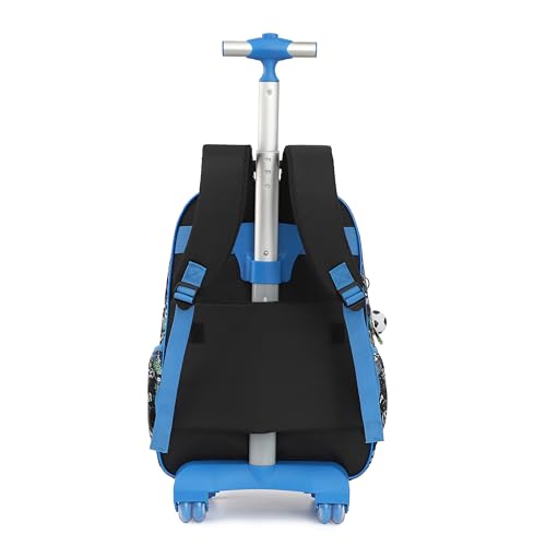 Cartoon Rolling Backpack for Boys Girls, Kids 5 Pcs Wheeled Backpack, Travel Backpack for Elementary Students (Football Black) - color: Football Black
