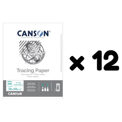 Canson Tracing Paper Pad, 11" x 14", Top Bound, 30 lb. (50gsm), 50 Sheets/Pad, Class Pack of 12 Pads, 600 Sheets Total - size: 11" x 14" (12-Pack)