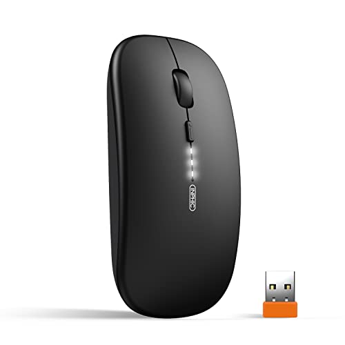 INPHIC Slim Wireless Mouse Rechargeable, Battery Visible, 2.4G Silent Cordless,2400 DPI with USB Receiver, Black - color: LED-Black, style: 2.4G