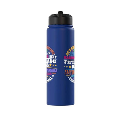 Fifth Grade Rocks Teacher Student - 5th Grade Back to School Stainless Steel Insulated Water Bottle - color: Royal Blue