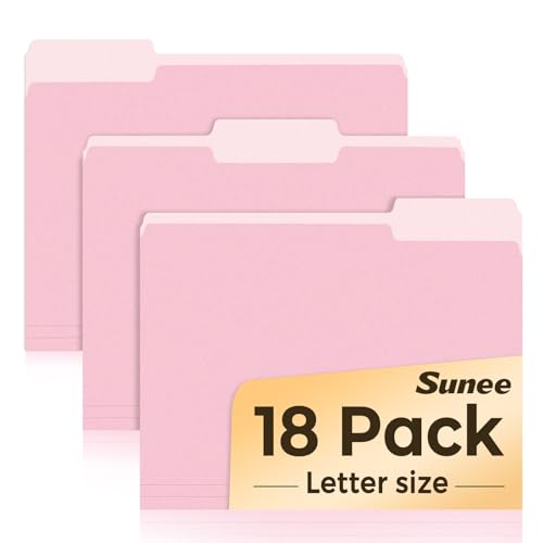 SUNEE File Folders, 18 Pack Manilla Folders 8.5 x 11, Colored Folders Office Organization Home School Folder for Documents Files Paper,Pink Color - color: Pink