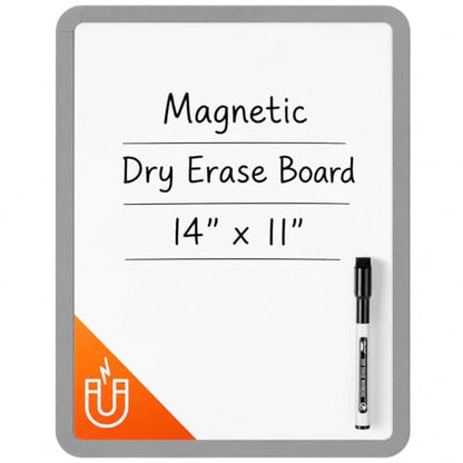 Mr. Pen- Dry Erase Board, 14” x 11” with a Black Dry Erase Marker | Gray Frame, Small Mini White Board for Students, Fridge, Wall, Locker, Includes Double Sided Tapes - color: Gray
