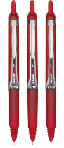 Precise V5 RT Retractable Rolling Ball Pens, Extra Fine Point (.5mm), Red Ink, 3-pk; Premium Comfort Grip, Include with Plastic Reusable Pouch - color: Red, size: 3 Count (Pack of 1)