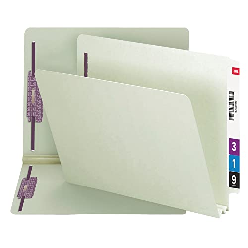 Smead End Tab Pressboard Fastener File Folder with SafeSHIELD, 2 Fasteners, 2" Expansion, Letter Size, Gray, Green, 25 Count, 34715 - size: 2" Expansion