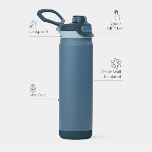 ZULU Powerfill Pro 24oz Stainless Steel Water Bottle with Quick Fill Lid, Triple Walled Vacuum Insulated Metal, Leak Proof Locking Lid, Sip and Chug, Reusable BPA Free, High Tide - color: High Tide, style: 24oz