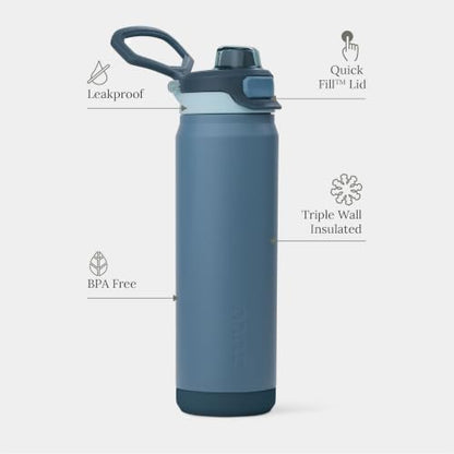 ZULU Powerfill Pro 24oz Stainless Steel Water Bottle with Quick Fill Lid, Triple Walled Vacuum Insulated Metal, Leak Proof Locking Lid, Sip and Chug, Reusable BPA Free, High Tide - color: High Tide, style: 24oz