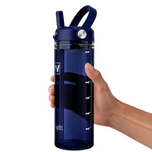 20 oz Clear Water Bottle with Straw & Handle, Leakproof Tritan Water Bottle, BPA Free Reusable Plastic Bottle with Volume Markings, Dishwasher Safe for School,Travel, Sports, Dark Blue - color: Dark Blue, size: 20 Ounces