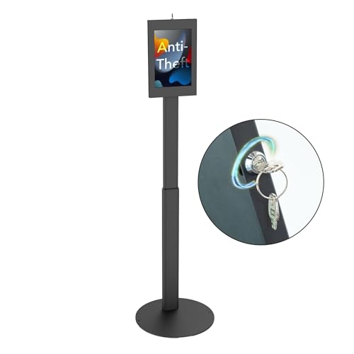Mount-It! Anti-Theft Tablet Floor Stand Kiosk for Samsung Galaxy Tab A & S Series, Lockable Enclosure, Height Adjustable 27.66"–47.3", Commercial Kiosk Stand, Black