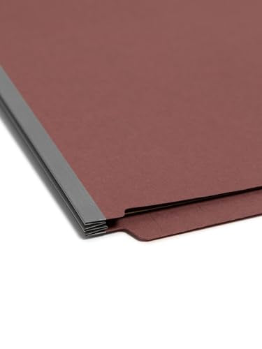 Smead End Tab Pressboard Classification File Folder with SafeSHIELD® Fasteners, Letter Size, 1 Divider, Red, 10 Folders per Box (26855) - color: Red, style: 1 Divider