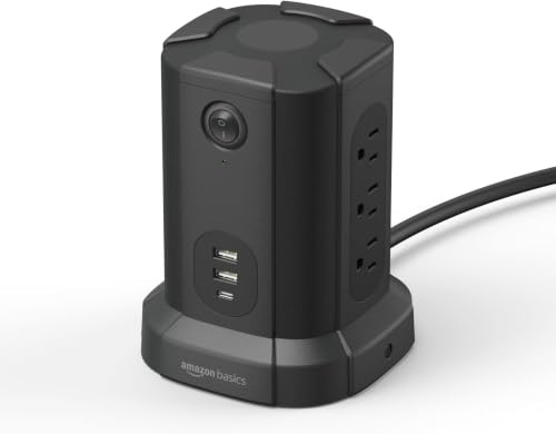 Amazon Basics Power Strip Tower Charging Station, Surge Protector 1080J, 9 Outlet with Integrated USB Charging Ports (2 USB-A and 1 USB-C), Space Saving, 15A, 6ft Cord, Black (Pack of 12) - size: 6 Feet (Pack of 12)