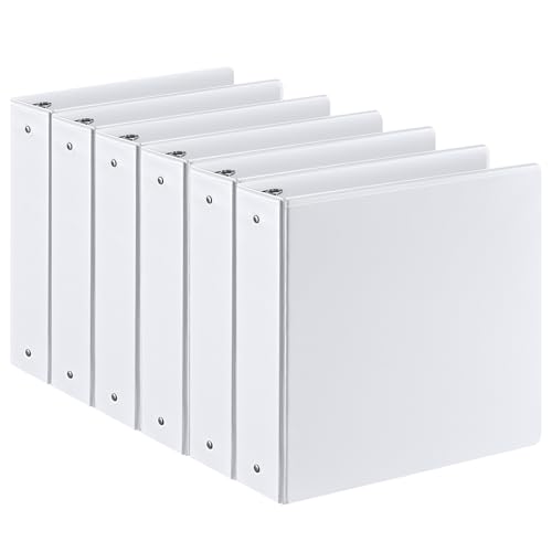 2-inch 3 Ring Binder with 2 Interior Pockets, Heavy Duty 2" Round Ring Binder Holds 450 Sheets of US Letter Size 8.5'' x 11'' Paper for Office/Home/School (White,6-Pack) - color: White