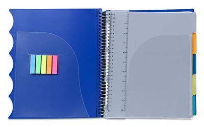 Mintra Office Durable PREMIUM Spiral Notebook, ((Blue, 5 Subject, 8.5in x 11in)), Fabric Covered Coils, No Snags, Removable Adjustable Pocket Dividers, Ruler, Organization, Customizable - color: Blue, size: 5 Subject (8.5in x 11in)