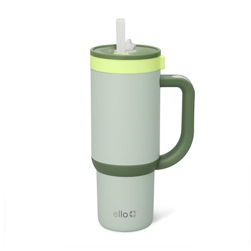 Ello Oasis 18oz Insulated Stainless Steel Kids Tumbler with Straw, Avocado | Leakproof kids tumbler with handle and retracting straw. BPA-free, keeps drinks cold, cupholder friendly for school. - color: Avocado, size: 18 Ounces