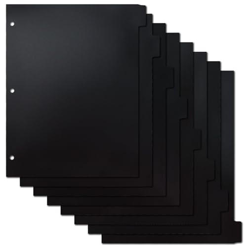 Buqoo 3 Ring Binder Dividers with 8 Writable Tabs - Sturdy Sage Black Plastic Index Dividers, Letter Size 8.4"x10.9" for School, Office, Planner & Journal - color: Black
