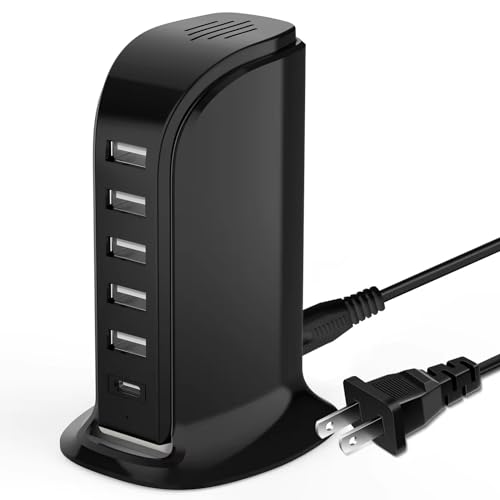 USB Charging Station for Multiple Devices, Multiport Charger Tower, USB-C Port Supports PD Quick Charge Compatible with iPhone, Smartphones, Tablets and Other Devices (Black, 20W) - color: Black, size: 20W