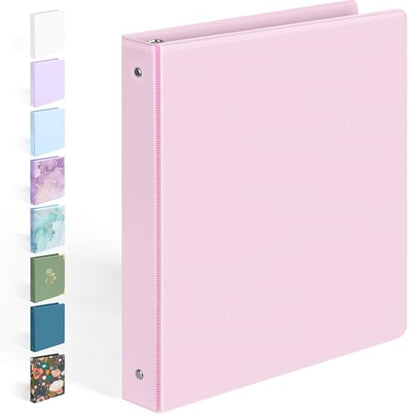 BinderX Extra Durable 3 Ring Binder, Round Rings 1 Inch Binder, Fits 175 Sheets of 8.5x11 Paper, Customizable View Cover with Inside Pockets, Cute 1" Binders, 1 Inch Binders 3 Ring, Pink - color: Pink, size: 1 inch
