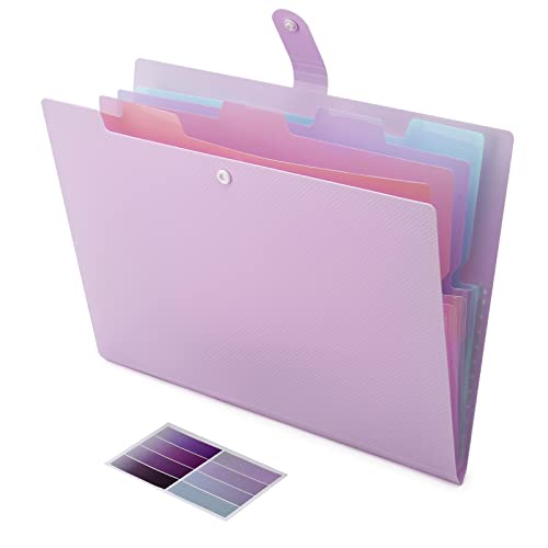 NAFY Colorful Expanding File Folder, 5 Pockets Folder with Colored Labels Portable Weave Pattern Accordion File Folder A4 Letter Size Project Organizer Document Folder for Office School (Purple) - color: Purple