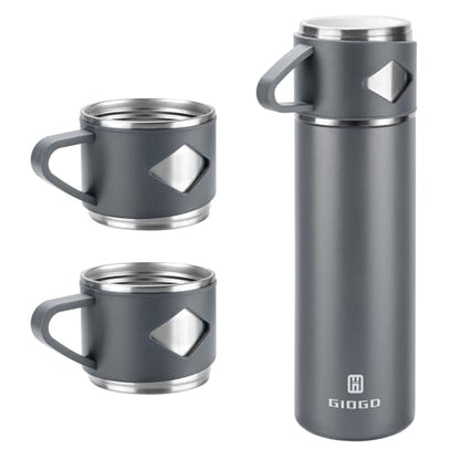 Stainless Steel Thermo 700ml/23.7oz Vacuum Insulated Bottle with Cup for Coffee Hot drink and Cold drink water flask.(Gray,Set) - color: Grey (Set), size: 23.7 Ounces