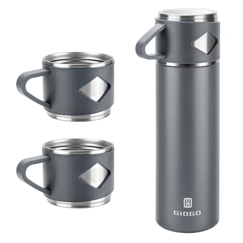 Stainless Steel Thermo 700ml/23.7oz Vacuum Insulated Bottle with Cup for Coffee Hot drink and Cold drink water flask.(Gray,Set) - color: Grey (Set), size: 23.7 Ounces