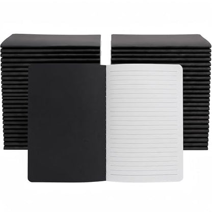 VMK 50 Pack A5 Wide Ruled Lay Flat Notebooks Bulk, Black Softcover | 30 Sheets/60 Pages Each, Thread-Sewn Binding, 80gsm Paper, 2 Bundles of 25 for Offices, Training, and Teams - color: Black