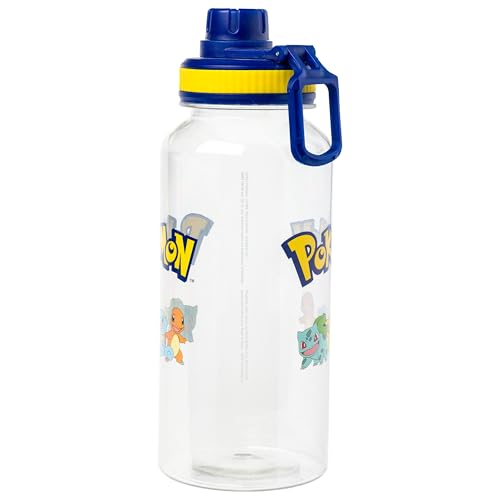 Silver Buffalo Pokémon Pikachu Jigglypuff, Plastic Water Bottle, 32oz | Bulbasaur, Charmander, Squirtle, Eevee, Meowth, Wartortle Twist Spout, Sticker Set, You Stick Yourself, Snorlax, Charizard - color: Pokemon Indigo League