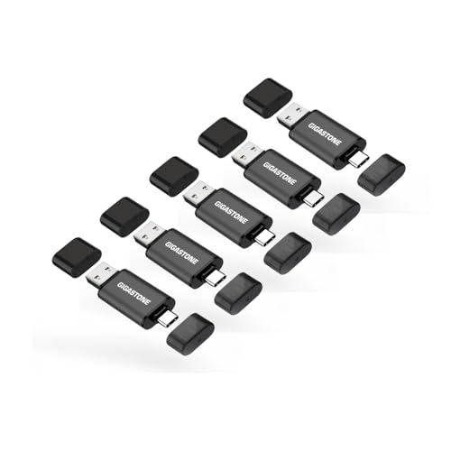 GIGASTONE 64GB Dual USB Flash Drive 5-Pack, USB 3.2 Gen 1, 2-in-1 USB C+A, Speed Up to 100MB/s, Head Cap Design Thumb Drive, Plug & Play for Smartphone/PC/Mac/TV/Car Audio, USB 2.0/3.0/3.1 Compatible - size: 64GB Dual Flash Drive 3.2 5-Pack