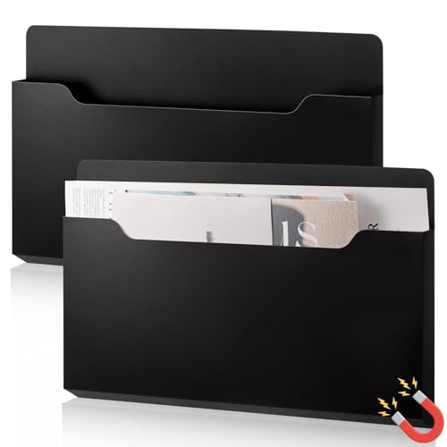 Feifeiya 2 Pcs Magnetic File Folder Wall Hanging Holder Large Pocket Paper Magazine Mail Organizer for Refrigerator Classroom Locker Whiteboard(Horizontal,Black Color,13.8 x 8.3 Inches) - color: Black Color, size: 13.8 x 8.3 Inches, style: Horizontal