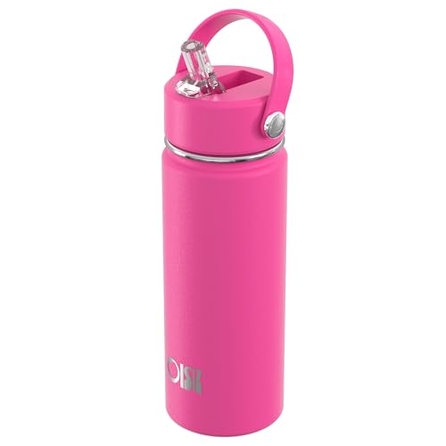OISIZ 18oz Kids Water Bottle with Straw Lid, Vacuum Insulated Water Bottle Stainless Steel Bottles for Kids for School, Leakproof Water cups, BPA Free and Keep Cold for 24 Hours,Easy to Clean - color: Azalea Pink, size: 18 Ounces