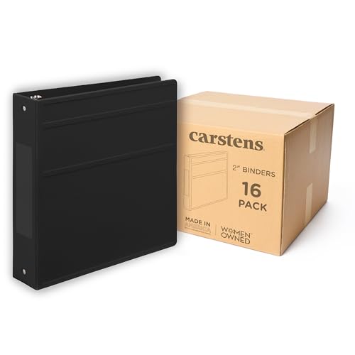 Carstens 2-Inch Heavy Duty 3-Ring Binder - Side Opening, Black, Durable Plastic, No-Gap Rings, Waterproof Covers, No Pockets, Holds 300 Letter-Sized Sheets, BPA-Free, Made in USA (5829-3R), Case of 16 - color: Black, size: Case of 16