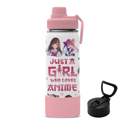 18oz Anime Water Bottle with 2 Lids (Spout and Straw Lid), Insulated Stainless Steel Kids Girl Tumbler Cup, Just A Girl Who Loves Anime Merch Gifts for Women Girls Fans - color: Anime