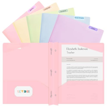 SKYDUE Folders with Pockets and 3 Prongs, 5 Pack Plastic Pastel Pocket Folders, 9.7" x 11.5", Pastel - color: Pastel
