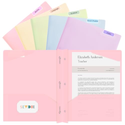 SKYDUE Folders with Pockets and 3 Prongs, 5 Pack Plastic Pastel Pocket Folders, 9.7" x 11.5", Pastel - color: Pastel