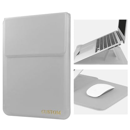 Custom Initials Name Slim Protective Laptop Sleeve for 13/13.3/14 Inch MacBook Pro Air M1 Chip A2338 A2337 A2289 A1989 A1932 Waterproof Carrying Case Bag with Stand Mousepad PU Leather Cover Grey - color: Grey, size: 13.3-14 inch