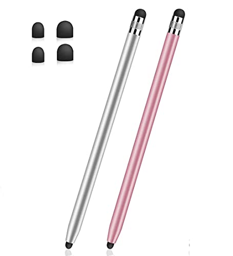 Stylus Pens for Touch Screens(2-Pack), Sensitivity & Precision Stylus Pens for iPhone/iPad Pro/Samsung Galaxy/Tablets and All capacitive Touch Screen Devices + 4 Replaceable Rubber Tips - color: Silver/Rose gold(2-Pack)