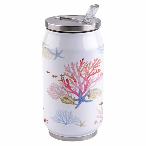 T&H XHome Ocean Corals 10oz Stainless Steel Tumbler with Lid & Straw-Double Wall Vacuum Insulated Travel Mug Summer Shell Starfish Marine Life Water Bottle Coffee Beverage Drinks Cup - size: 10 Ounces