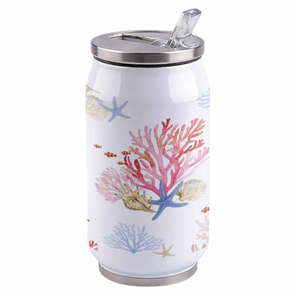 Ocean Corals 14oz Stainless Steel Tumbler with Lid & Straw-Double Wall Vacuum Insulated Travel Mug Summer Shell Starfish Marine Life Water Bottle Coffee Beverage Drinks Cup - size: 14 Ounces