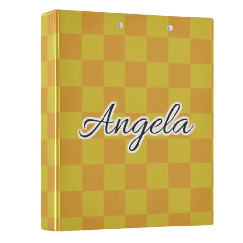 Custom 3 Ring Binder 1.5 Inch Round Rings Orange Yellow Checkerboard Personalized Name Binders Organizer Fashion View Binder with 2 Pockets for School Office Supplies - color: Multi11