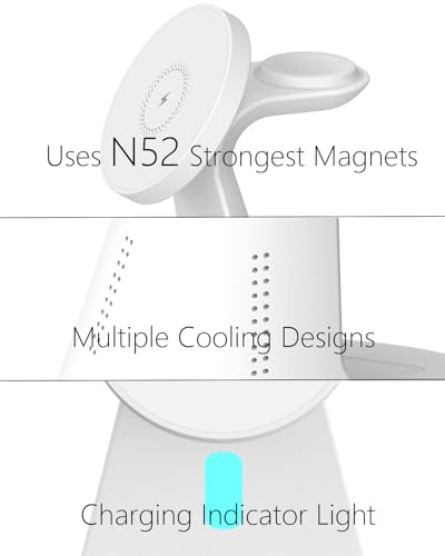 Wireless Charger Compatible with Mag-Safe,3 in 1 Charging Station for iPhone17/16/15/14/13/12 Series, Apple Watch,AirPods,15W Fast Charging (Adapter Included) - color: White