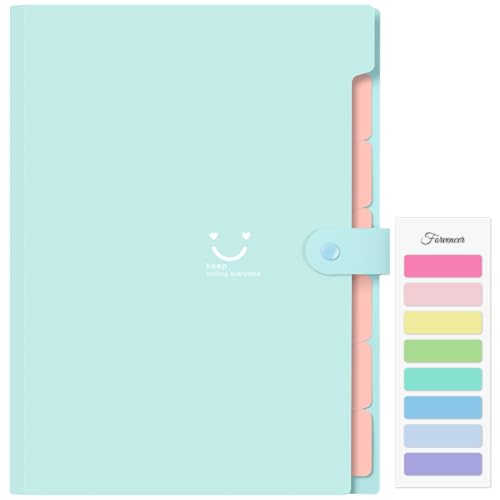 Forvencer Accordion File Organizer, Letter Size, 7 Pocket Expanding File Folder, Cute File Folder with Labels, Portable File Organizer for School Office Supplies, Folders for Documents, Jade - color: Jade, style: 7 Pockets