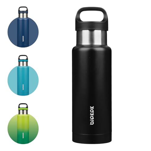 BJPKPK Insulated Water Bottle 18OZ Stainless Steel Water Bottle with Handle Double Walls Vacuum Insulated BPA Free Flask, Black - color: Black, size: 18 Ounces