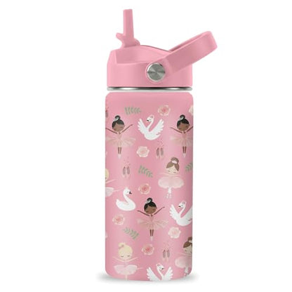 Ballet Water Bottle, 16oz Ballerina Girls Stainless Steel Insulated Water Bottle with Straw Lid, Ballerina Cup Tumbler Birthday Gifts for Kids Teen Girls School - color: Ballerina