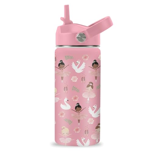 Ballet Water Bottle, 16oz Ballerina Girls Stainless Steel Insulated Water Bottle with Straw Lid, Ballerina Cup Tumbler Birthday Gifts for Kids Teen Girls School - color: Ballerina