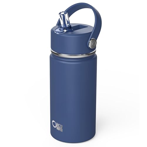 OISIZ Kids Water Bottle with Straw Lid 14oz, Vacuum Insulated 316 Stainless Steel Water Bottles for Kids for School, Leakproof Water Bottle, BPA Free and Keep Cold for 24 Hours - color: Navy Blue, size: 14 Ounces