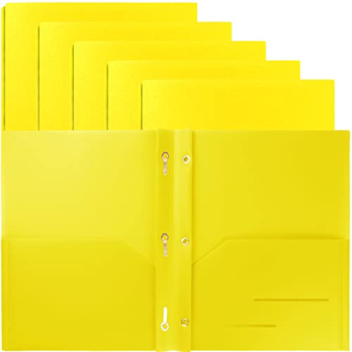 Youngever 6 Pack Heavy Duty Plastic Two Pocket Folders with 3 Prongs, Metal Prongs Fastener, Heavy Duty Plastic 2 Pocket Folder (Yellow) - color: Yellow
