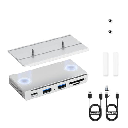 EJAY 5-in-1 Magnetic USB 3.0 Hub with SD/TF Card Reader, 5Gbps USB Data Hub for Desk, Magnetic Hub for PC Case, Powered USB 3.0 Hub Desk Mount for MacBook, PC, 3-Way Mounting, Silver - color: Silver