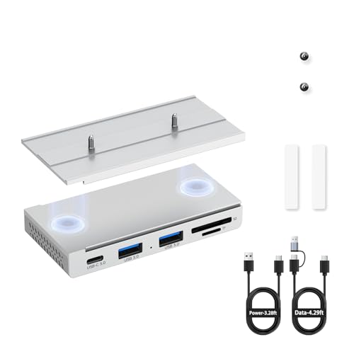 EJAY 5-in-1 Magnetic USB 3.0 Hub with SD/TF Card Reader, 5Gbps USB Data Hub for Desk, Magnetic Hub for PC Case, Powered USB 3.0 Hub Desk Mount for MacBook, PC, 3-Way Mounting, Silver - color: Silver