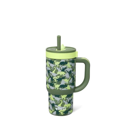 Ello Oasis 14oz Stainless Steel Toddler Tumbler with Handle & Retracting Straw, 100% Leakproof, Double-Wall Vacuum Insulated, Kids Water Bottle for School, BPA Free, Dishwasher Safe, Dinos - color: Dinos, size: 14 Ounces