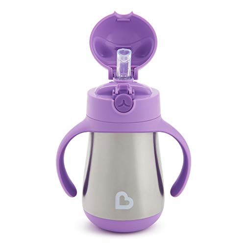 Munchkin Cool Cat Sippy Cup with Straw for Toddlers, Stainless Steel Straw Cup, 8 Ounce, Purple - color: Purple, size: 8 ounces