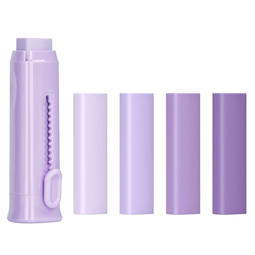 BAYOTRY Retractable Push-Pull Eraser Set with 4 Refills, Gradient Colored Triangular Erasers, Mechanical Pencil Erasers Easy to Use for School, Office, Drawing & Artists (Purple) - color: Purple