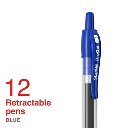 STAPLES ProGel Retractable Gel Pen, Extra Fine Point, 0.5mm, Blue Ink, Dozen - color: Blue, size: 12 Pack, style: Extra Fine Point
